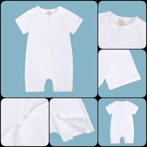 *NWT*BABY ROMPER Short Sleeve Shorts Double Zipper Bodysuit White Cotton Unisex